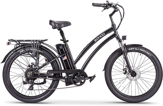 48V500W13Ah 26" Step-Thru Beach Cruiser Electric Bicycle City E-Bike Mountain Bike(Fit 5Ft 3In to 6Ft 8In) (Black)