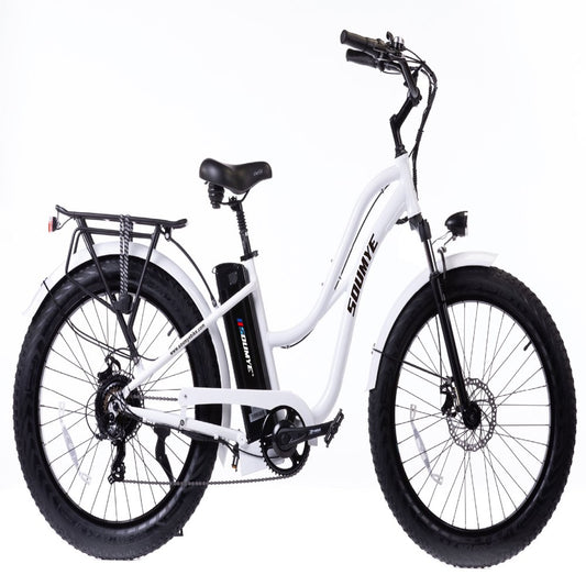 48V 750W 16Ah 26" X4.0 Fat Tire Beach Cruiser Electric Bicycle City E-Bike Mountain Bike(Fit 5Ft 9In to 6Ft 8In)-White