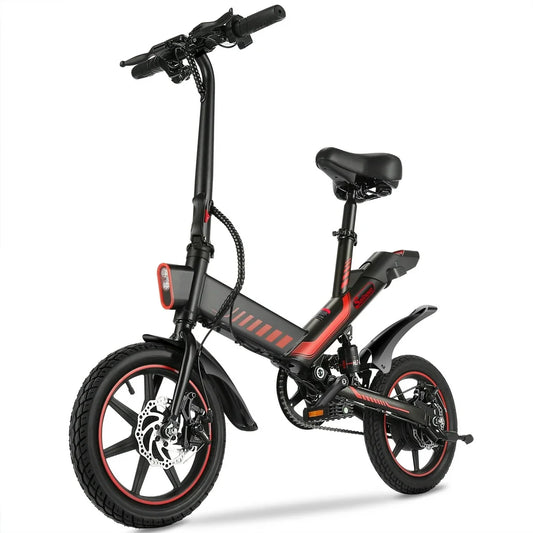 Electric Bike, Electric Bicycle with 18.5MPH Electric Bikes for Adults Teens E Bike with Pedals, 14" Waterproof Folding Mini Bikes with 36V 374.4WH Battery, Dual Disc Brakes
